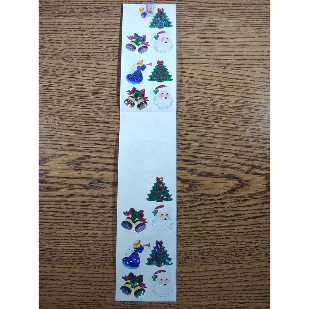 Vtg SANDYLION Prismatic STICKER CHRISTMAS ANGEL SANTA BELLS TREE 4 Full/Partial